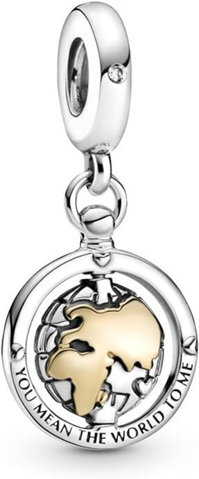 Reise Charm Anhänger ✈ Reiseschmuck Drehende Welt Gold von Pandora