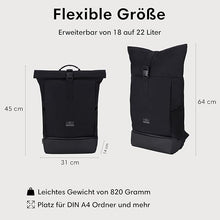 Rolltop Rucksack mit Schuhfach - Wasserabweisend von Johnny Urban Black