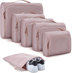 BAGSMART Koffer Organizer Set, Packtaschen Packwürfel für Reisen 6-teilig Rosa