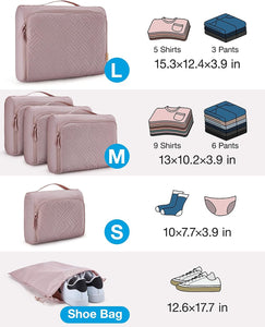 BAGSMART Koffer Organizer Set, Packtaschen Packwürfel für Reisen 6-teilig Rosa