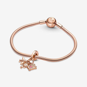 Reise Charm Anhänger ✈ Reiseschmuck Flugzeug Globus Koffer Rosé von Pandora