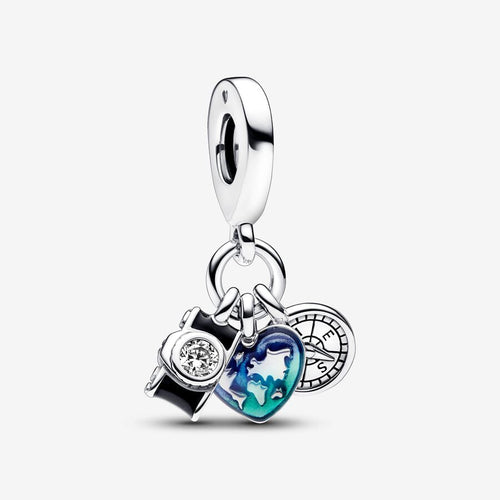 Reise Charm Anhänger ✈ Reiseschmuck Kamera Herz Globus von Pandora